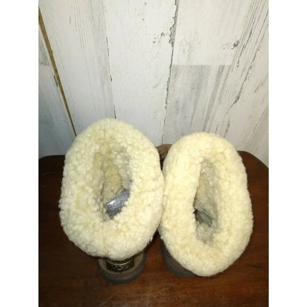UGG Metro Tas Espresso Brown Suede Shearling Ankle Boots Fur Cuff Boots 7 5677